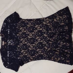 Navy blue/nude lace blouse